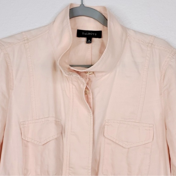 Talbots Utility Jacket Linen Blend Zip Front Pockets Light Pink Womens 16 - Picture 3 of 9